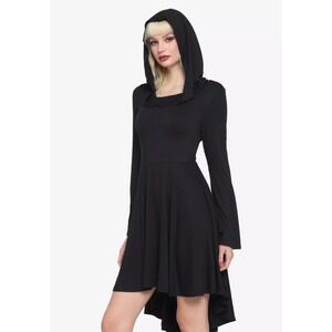 🍋 Hot Topic Sz 0 Black Hooded Corset‎ Flare Sleeve Witchy Fairy Goth Dress